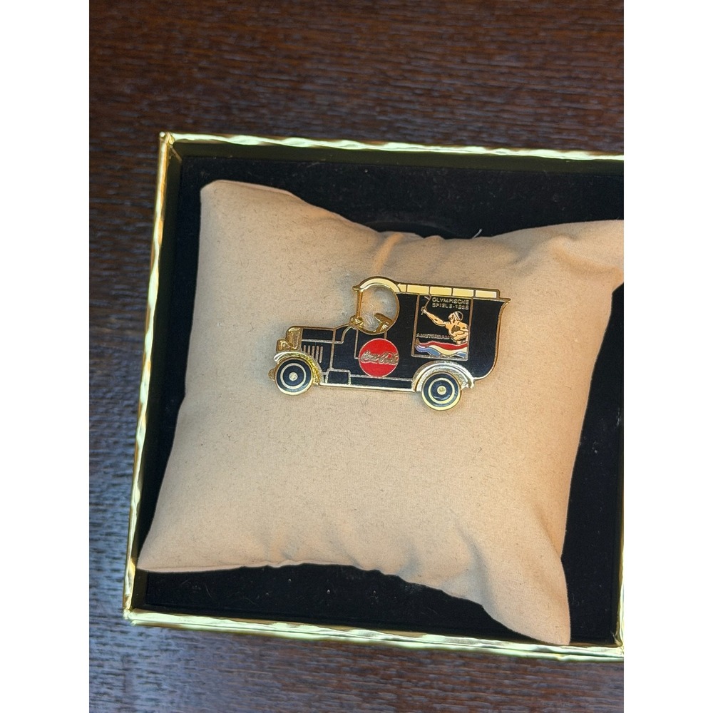 Coca-Cola 1928 Amsterdam Olympic Games Delivery Truck Enamel Lapel Pin Vintage